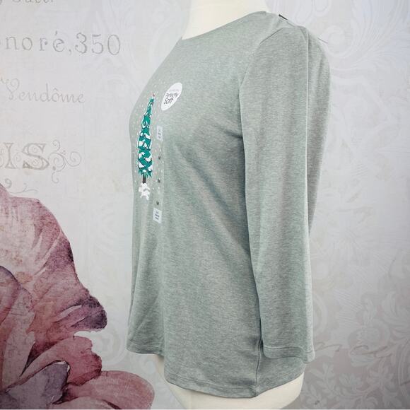 Kim Rogers Perfectly Soft Christmas Tree Grey T-shirt MEDIUM NWT - Picture 3 of 6
